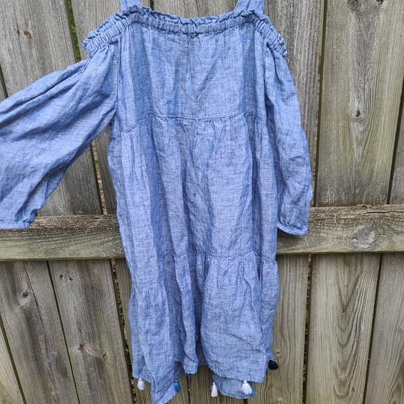 Vineyard Vines size S Linen Mini Tunic Dress Cold strap Shoulder Chambray Shift - Picture 5 of 7